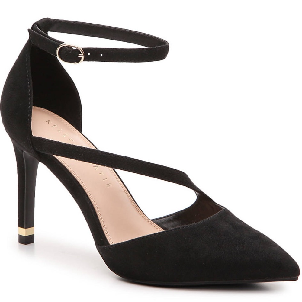 New Black Pointed-Toe Pump with Gold Detail